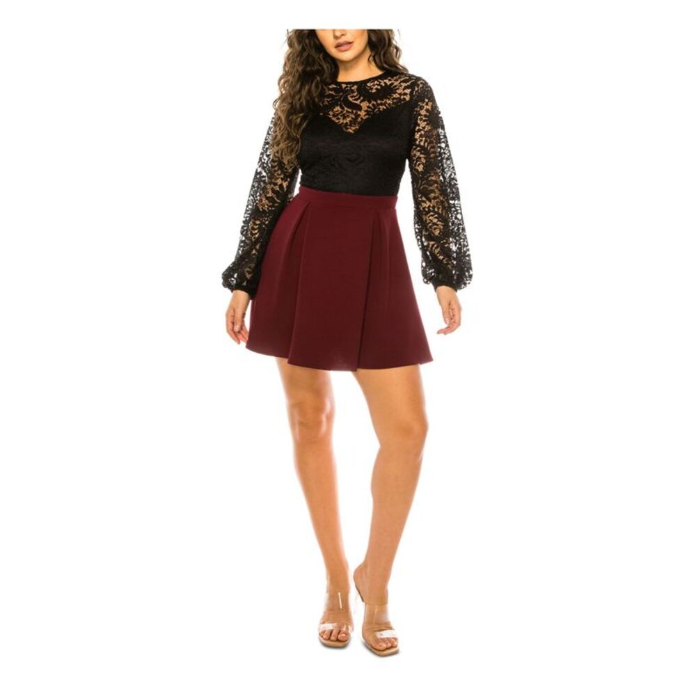NWT B DARLIN Womens Mini Dress Burgundy Balloon Sleeve Scuba Juniors 3\4
